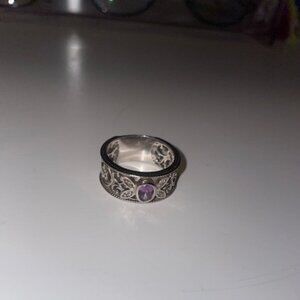 White Gold Plated Sterling Silver and Alexandrite Ring